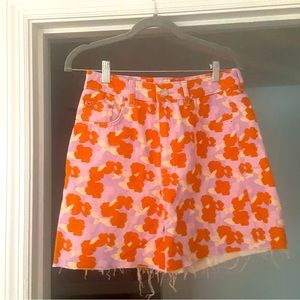 Purple/orange flower high waisted shorts